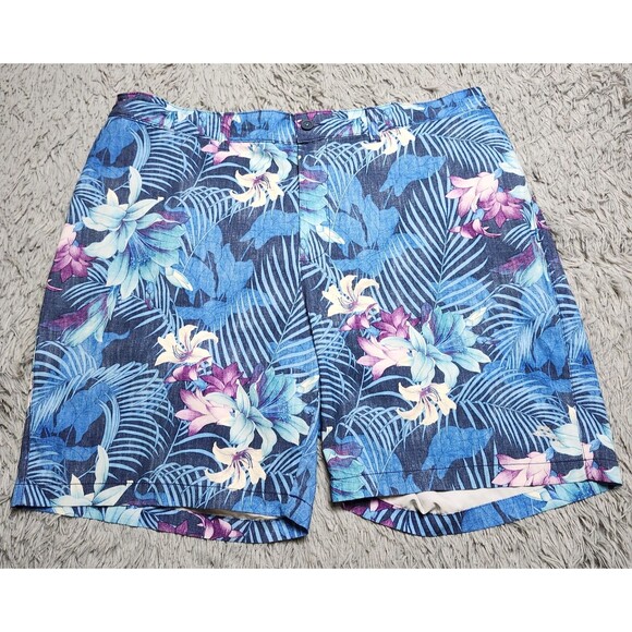 Tommy Bahama Swim Trunks Casual Shorts Mens XXL 2XL Blue Yellow Floral Lined - Picture 1 of 14